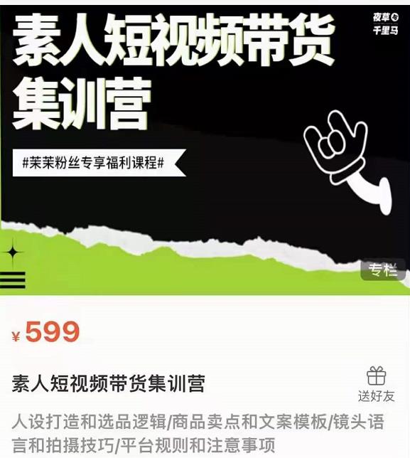 夜草与千里马素人短视频带货集训营，薛辉团队价值599|小鸡网赚博客