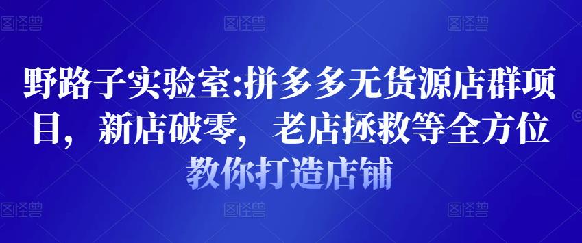 野路子实验室:拼多多无货源店群教程，新店破零，老店拯救等全方位教你打造店铺|小鸡网赚博客