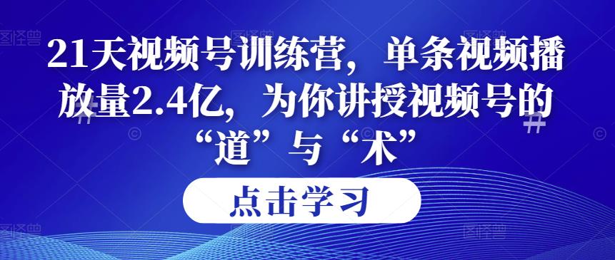 第14期21天视频号训练营，单条视频播放量2.4亿，为你讲授视频号的“道”与“术”！|小鸡网赚博客