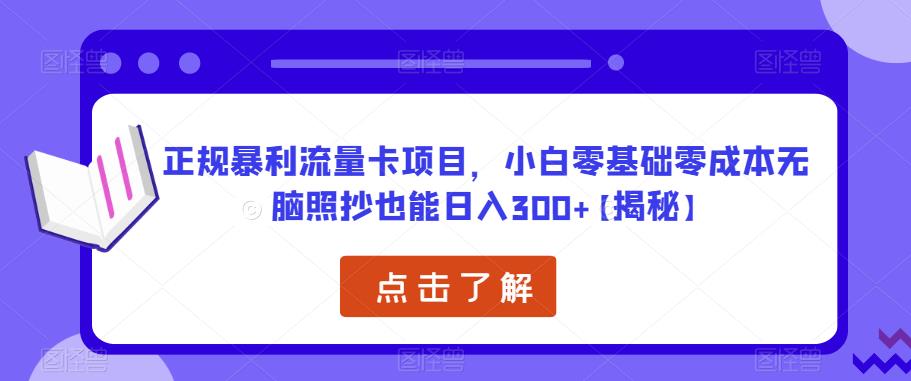 正规暴利流量卡项目，小白零基础零成本无脑照抄也能日入300+【揭秘】|小鸡网赚博客