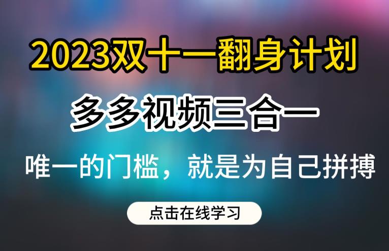 2023双十一翻身计划，多多视频带货三合一玩法教程【揭秘】|小鸡网赚博客