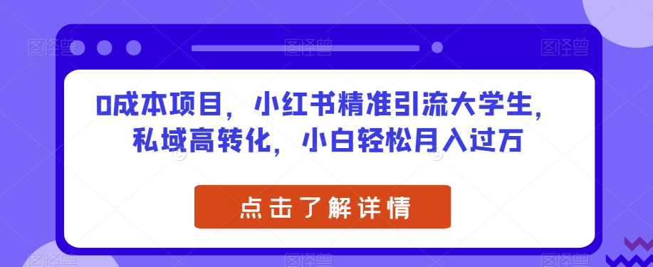 0成本项目，小红书精准引流大学生，私域高转化，小白轻松月入过万【揭秘】|小鸡网赚博客