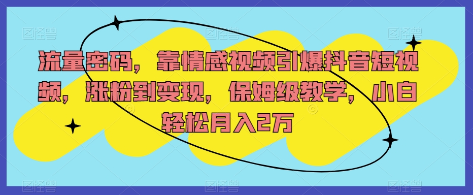 流量密码，靠情感视频引爆抖音短视频，涨粉到变现，保姆级教学，小白轻松月入2万【揭秘】|小鸡网赚博客