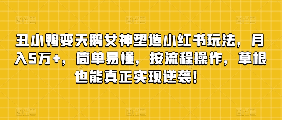 丑小鸭变天鹅女神塑造小红书玩法，月入5万+，简单易懂，按流程操作，草根也能真正实现逆袭！|小鸡网赚博客