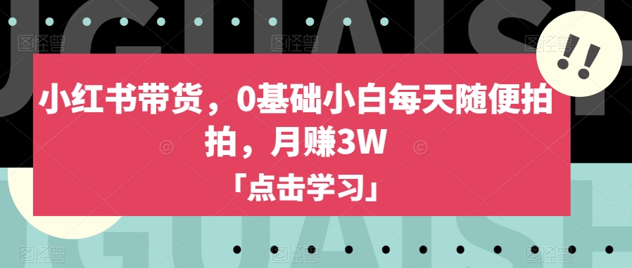 小红书带货，0基础小白每天随便拍拍，月赚3W【揭秘】|小鸡网赚博客