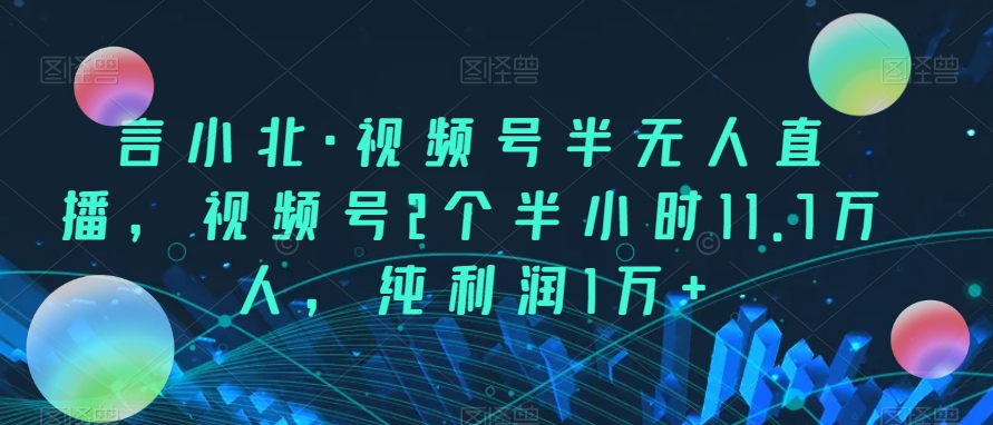 言小北·视频号半无人直播，视频号2个半小时11.7万人，纯利润1万+|小鸡网赚博客