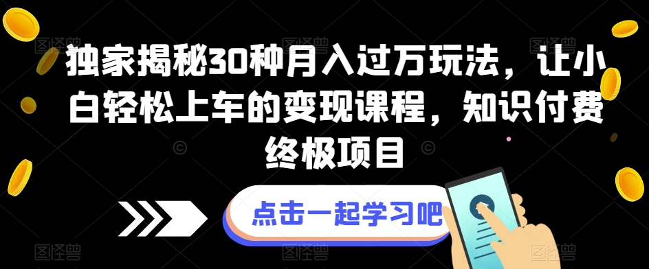 独家揭秘30种月入过万玩法，让小白轻松上车的变现课程，知识付费终极项目【揭秘】|小鸡网赚博客