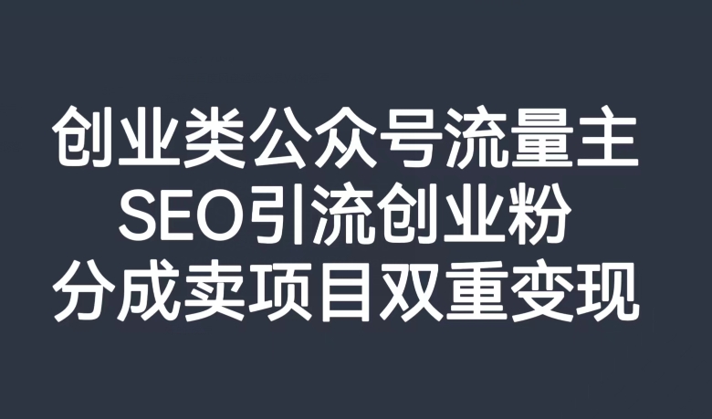 创业类公众号流量主，SEO引流创业粉，分成卖项目双重变现【揭秘】|小鸡网赚博客