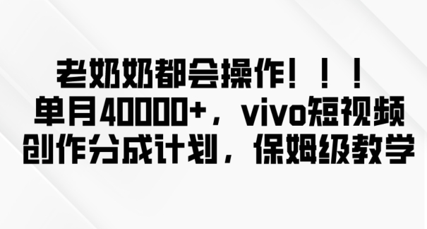 老奶奶都会操作，新平台无脑操作，单月40000+，vivo短视频创作分成计划【揭秘】|小鸡网赚博客