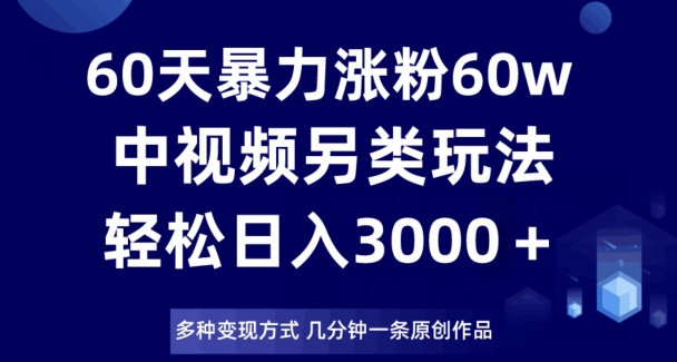 60天暴力涨粉60W，中视频另类玩法，日入3000＋，几分钟一条原创作品多种变现方式|小鸡网赚博客