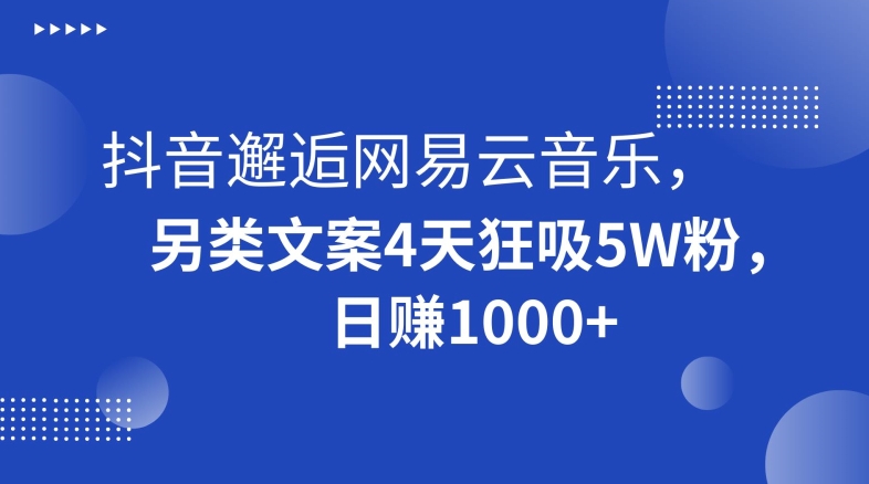 抖音邂逅网易云音乐，另类文案4天狂吸5W粉，日赚1000+【揭秘】|小鸡网赚博客