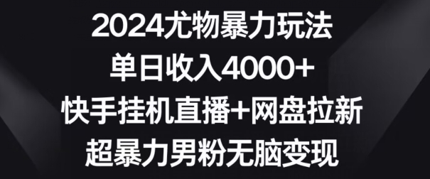 2024尤物暴力玩法，单日收入4000+，快手挂机直播+网盘拉新，超暴力男粉无脑变现【揭秘】|小鸡网赚博客