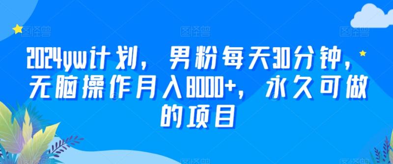 2024yw计划，男粉每天30分钟，无脑操作月入8000+，永久可做的项目【揭秘】|小鸡网赚博客