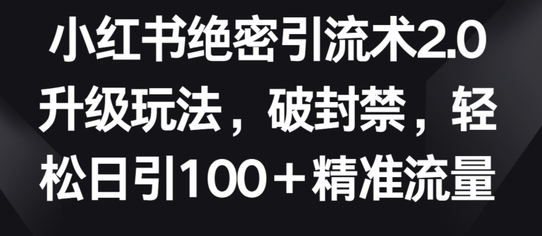 小红书绝密引流术2.0升级玩法，破封禁，轻松日引100+精准流量【揭秘】|小鸡网赚博客