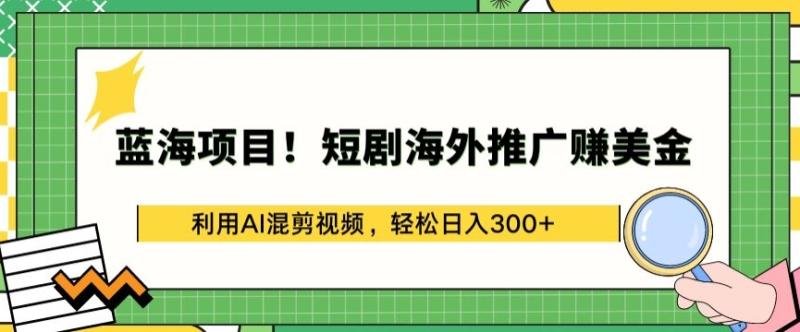 蓝海项目!短剧海外推广赚美金，利用AI混剪视频，轻松日入300+【揭秘】|小鸡网赚博客