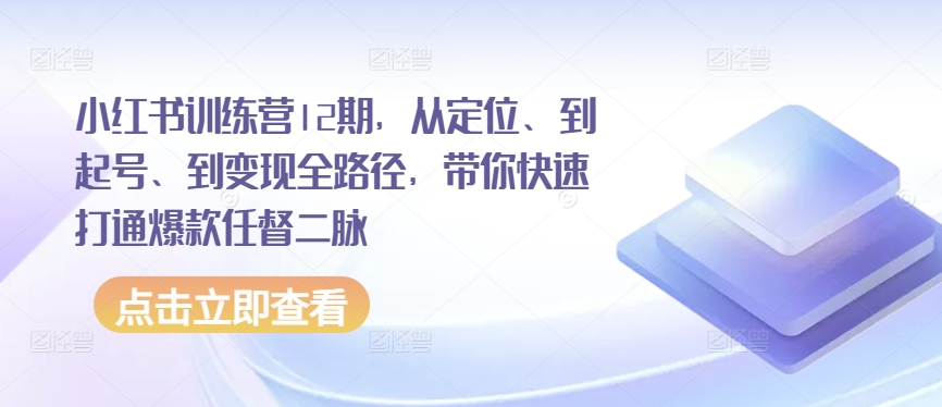 小红书训练营12期，从定位、到起号、到变现全路径，带你快速打通爆款任督二脉|小鸡网赚博客