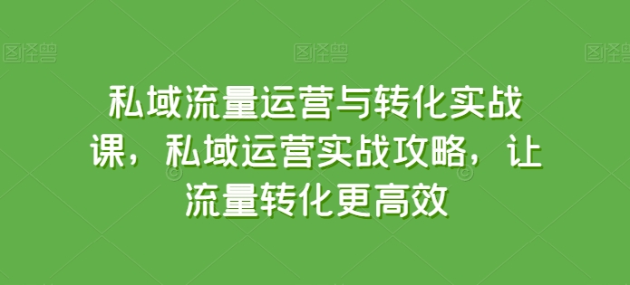 私域流量运营与转化实战课，私域运营实战攻略，让流量转化更高效|小鸡网赚博客