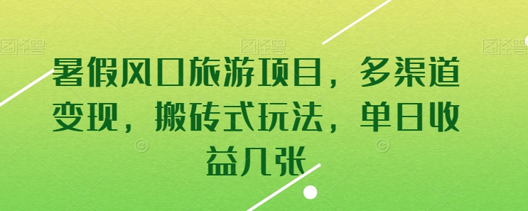 暑假风口旅游项目，多渠道变现，搬砖式玩法，单日收益几张|小鸡网赚博客