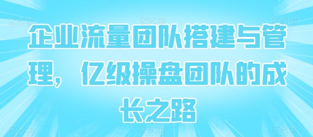 企业流量团队搭建与管理，亿级操盘团队的成长之路|小鸡网赚博客