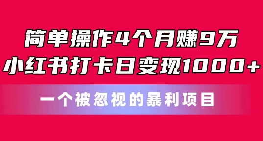 简单操作4个月赚9w，小红书打卡日变现1k，一个被忽视的暴力项目|小鸡网赚博客