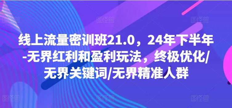 线上流量密训班21.0，24年下半年-无界红利和盈利玩法，终极优化/无界关键词/无界精准人群|小鸡网赚博客