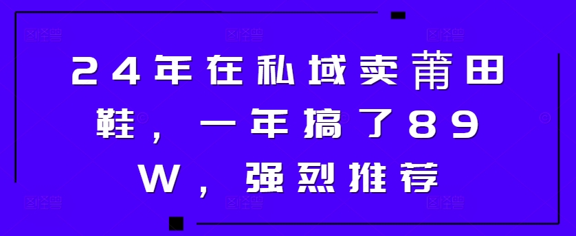 24年在私域卖莆田鞋，一年搞了89W，强烈推荐|小鸡网赚博客