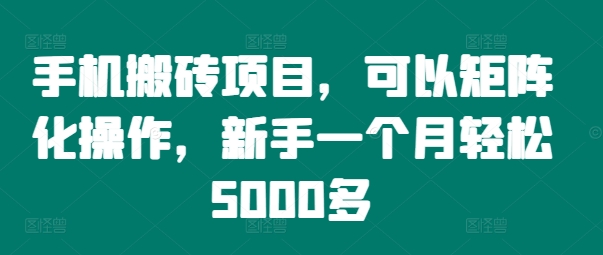 手机搬砖项目，可以矩阵化操作，新手一个月轻松5000多|小鸡网赚博客