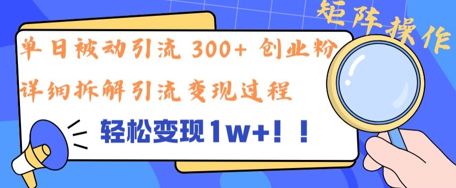 单日被动引流 300+ 创业粉，轻松变现1w+，矩阵操作详细拆解引流变现过程|小鸡网赚博客