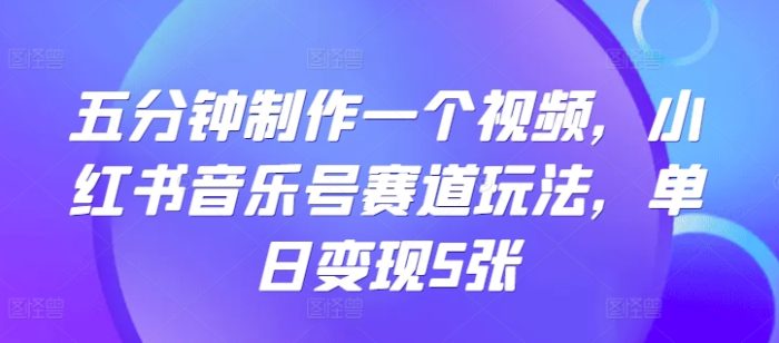 五分钟制作一个视频，小红书音乐号赛道玩法，单日变现5张|小鸡网赚博客