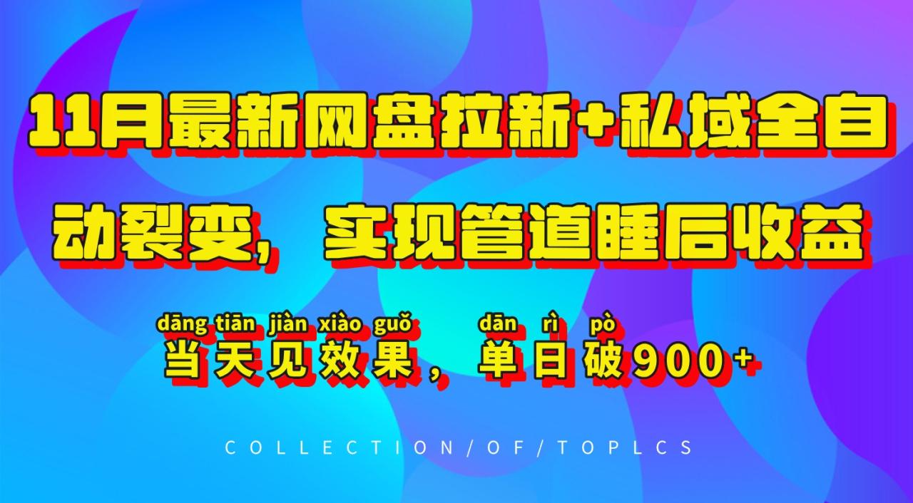 11月最新网盘拉新+私域全自动裂变，实现管道睡后收益，当天见效果，单日破900+|小鸡网赚博客