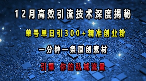 最新高效引流技术深度揭秘 ，单号单日引300+精准创业粉，一分钟一条原创素材，引爆你的私域流量|小鸡网赚博客