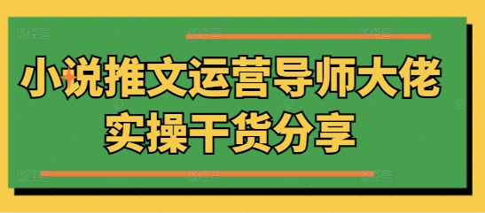 小说推文运营导师大佬实操干货分享|小鸡网赚博客