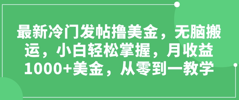 最新冷门发帖撸美金，无脑搬运，小白轻松掌握，月收益1000+美金，从零到一教学|小鸡网赚博客