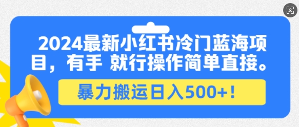 2024最新小红书冷门蓝海项目，有手就行操作简单直接，暴力搬运日入500+|小鸡网赚博客