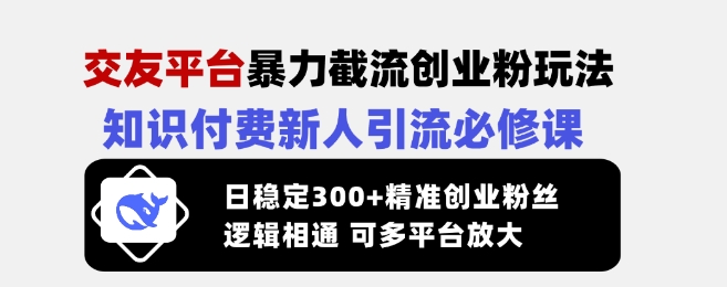 交友平台暴力截流创业粉玩法，知识付费新人引流必修课，日稳定300+精准创业粉丝，逻辑相通可多平台放大|小鸡网赚博客