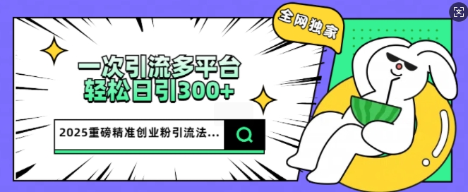 2025重磅全网独家引流法，一次多平台，轻松日引300+精准创业粉|小鸡网赚博客