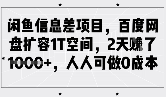 闲鱼信息差项目，百度网盘扩容1T空间，2天收益1k+，人人可做0成本|小鸡网赚博客