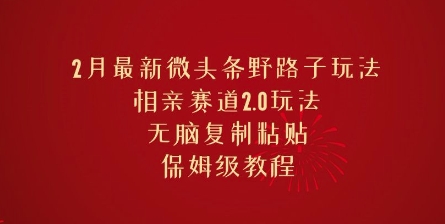 2月最新微头条野路子玩法，相亲赛道2.0玩法，无脑复制粘贴，保姆级教程|小鸡网赚博客