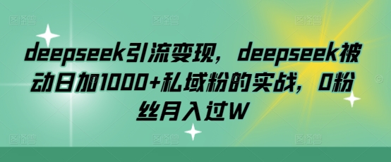 deepseek引流变现，deepseek被动日加1000+私域粉的实战，0粉丝月入过W|小鸡网赚博客