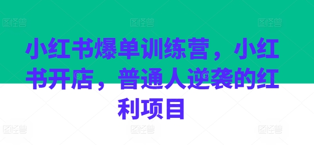 小红书爆单训练营，小红书开店，普通人逆袭的红利项目|小鸡网赚博客