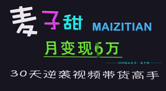 麦子甜30天逆袭视频带货高手，单月变现6W加特训营|小鸡网赚博客