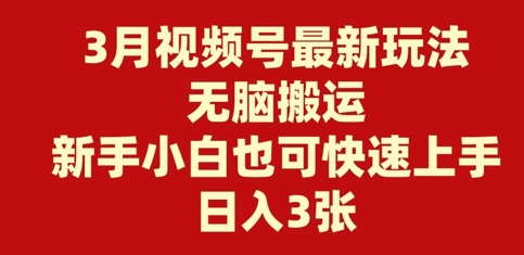 3月视频号最新玩法，无脑搬运，新手小白也可快速上手，日入3张|小鸡网赚博客