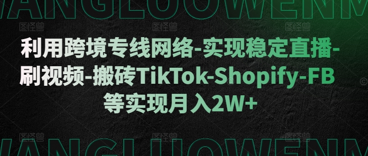 利用跨境专线网络-实现稳定直播-刷视频-搬砖TikTok-Shopify-FB等实现月入2W+【揭秘】|小鸡网赚博客