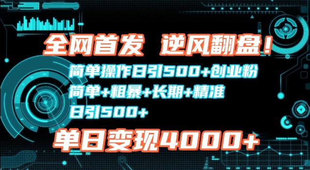 全网首发，简单操作日引500+创业粉，简单+粗暴+长期+精准|小鸡网赚博客