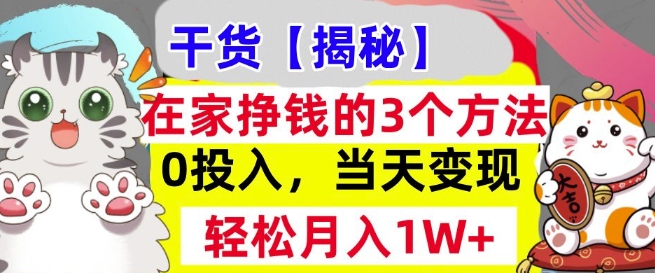 在家挣钱的3个方法，0投入，当天变现，轻松月入过W|小鸡网赚博客