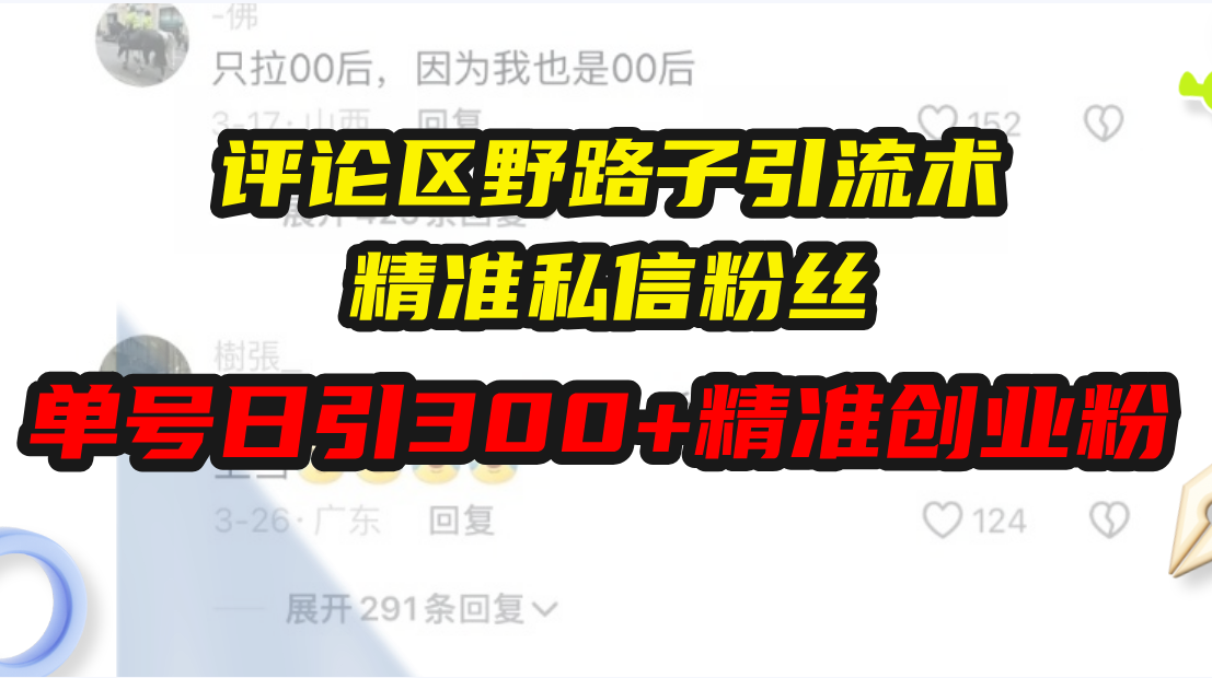 （13676期）评论区野路子引流术，精准私信粉丝，单号日引流300+精准创业粉|小鸡网赚博客