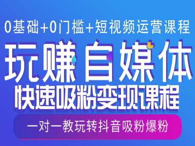 0基础+0门槛+短视频运营课程，玩赚自媒体快速吸粉变现课程，一对一教玩转抖音吸粉爆粉|小鸡网赚博客