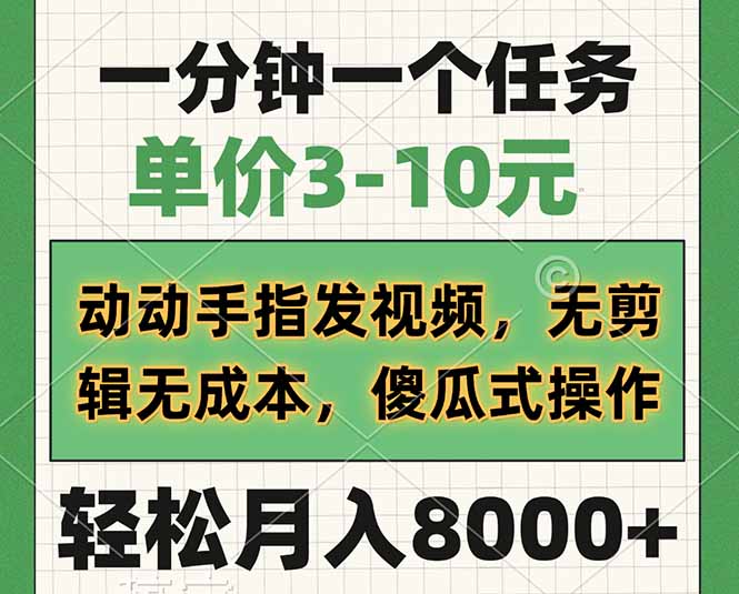 （14494期）一分钟一个任务，单价3-10元，动动手指发视频，无剪辑无成本，傻瓜式操…|小鸡网赚博客