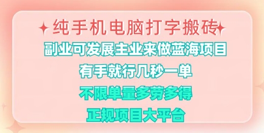 纯手机电脑打字搬砖，有手就行，几秒一单，多劳多得，正规项目大平台【揭秘】|小鸡网赚博客