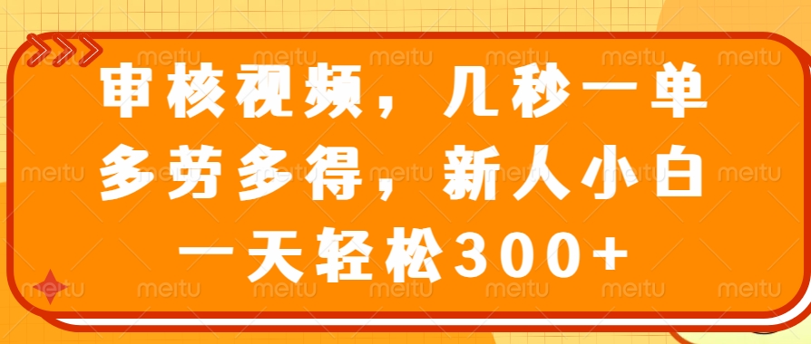 （14294期）审核视频，几秒一单，多劳多得，新人小白一天轻松300+|小鸡网赚博客